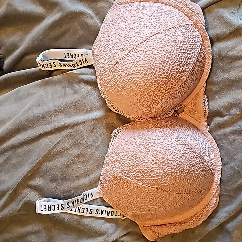 Nude padded plunge lace bra